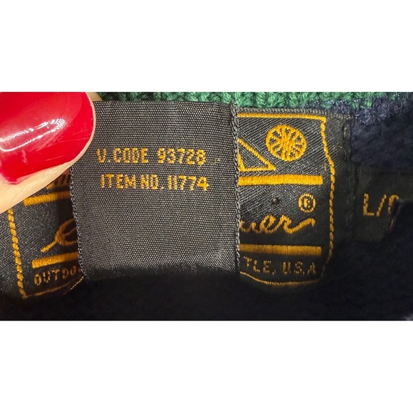 Vintage Eddie Bauer Mens Pullover Sweater Navy Blue 100 Cotton Crew Neck Size L - Picture 4 of 7